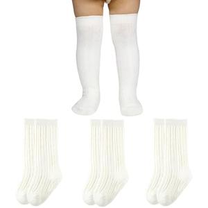 Aorffier Baby Knee High Socks, Toddler Knee High Socks Newborn Little Boy Girl Knit Cotton Stockings 0-36 Months (0-12 Months, 3 Pairs)