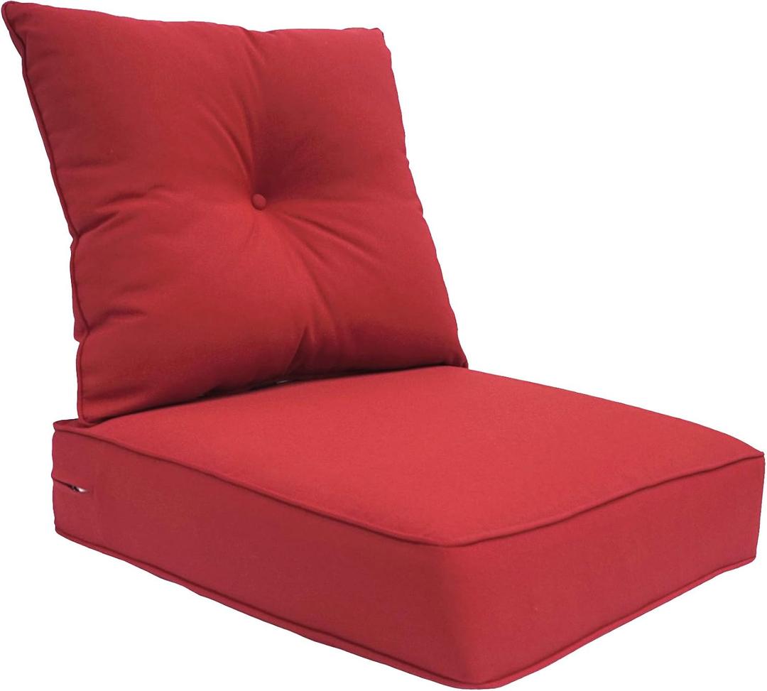 Indoor Outdoor Deep Seat Chair Cushion, Fade Resistant, 24 inches Replacement Foam Seat Cushions, Olefin Bright Red, 2 Piece Set