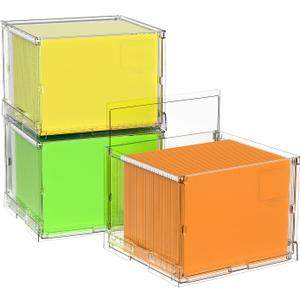 File Organizer Box with Lid, Hanging Filing Folder Organizer for Document Storage with Plastic Slide, Letter-size File Holder Filing Box for Office/Home/Decor/3Pack