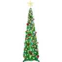 5 Ft Tinsel Christmas Tree with Timer 4 Modes 60 Warm White & Multi Color Change Lights 25 Ball Ornaments 3D Star Battery Operated Pop Up Artificial Tree Xmas Decoration Home Decor (Green)