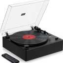Automatic Record Player, Bluetooth Belt Drive Vinyl Turntable, Magnetic AT-3600L Cartridge, Bluetooth in & Out, Hi-Fi Stereo Speakers, Aux in Headphone, RCA Out with Remote Control (Midnight Black)