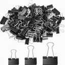 OWLKELA 100 Pcs Paper Binder Clip, Black Binder Clips, Metal Paper Clamps, Assorted Sizes, Ideal for Office, Home and School Supplies