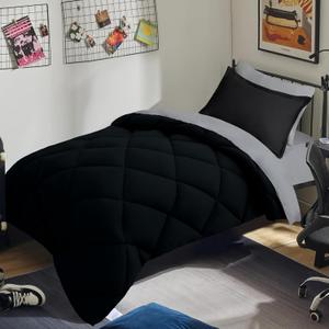 HIG Reversible 5-Piece Twin XL Comforter Set  Black Quilted Down Alternative Bedding Set, All-Season Super Soft Microfiber Bed in a Bag Comforter Sets with Sheets, Pillowcases & Shams