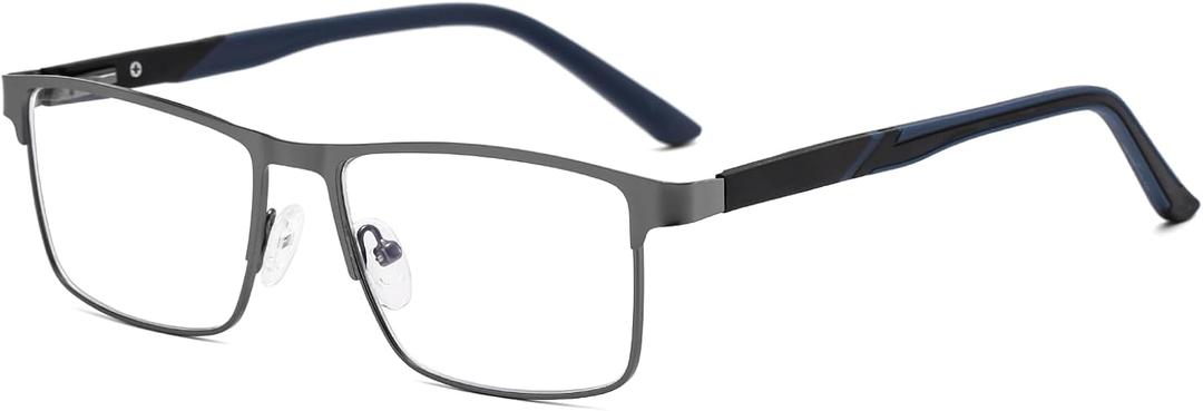 Nearsighted Metal Myopia Glasses Men, Blue Light Spring Hinge Shortsighted Distance Glasses (Grey, -1.0)
