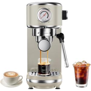 Atatix 20 Bar Espresso Machine with Milk Frother, Compact Espresso Maker, Stainless Steel Coffee Machine with Precise Temp Control & 44oz Removable Water Tank for Latte, Cappuccino, Light Grey