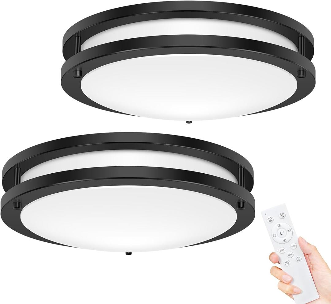 Hepside 2-Pack Flush Mount LED Ceiling Light with Remote, Dimmable& 3000K-6500K Adjustable Ceiling Light Fixture, Timer, Night Light, 13-inch Black Ceiling Lamps for Kitchen, Bathroom, Bedroom, Hallway