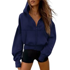 PRETTYGARDEN Women's Zip Up Y2K Hoodies 2026 Fall Fashion Long Sleeve Hooded Fleece Sweatshirts Casual Jacket Winter Clothes (Medium, Navy Blue)