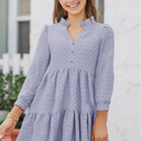 Girls 3/4 Sleeve Flowy Dresses Casual V Neck Texture A Line Layered Sundress for Kids with Pockets Size 5-14 L