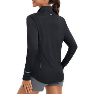 baleaf Women's Sun Shirts UPF 50+ Lightweight Running Jacket UV Protection Athletic Full Zip Long Sleeve Pockets (X-Large, Black)