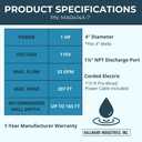 Hallmark Industries Well Pump, Deep Well Submersible Pump, 1HP, 110V 60HZ, 33 Gpm, Stainless Steel, 3.8"