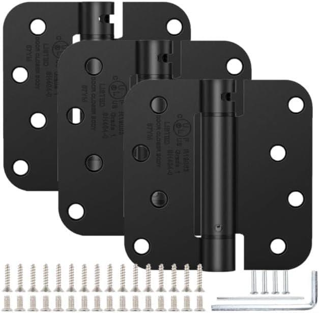 4 Inch Spring Hinges Heavy Duty Self Closing Door Hinges Adjustable Tension, Steel Spring Hinge for Interior Exterior Fire Rated Doors (2-Pack) (Black)