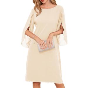 GRACE KARIN Womens Formal Wedding Guest Dress 2026 Chiffon Cocktail Dress Mother of the Bride Dresses Midi Fashion Clothing (Beige, 10)
