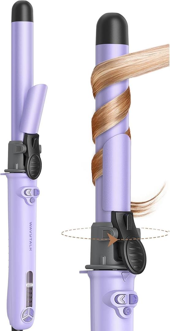 Wavytalk 1 Inch Rotating Curling Iron, Curl Cycle, Automatic Curling Wand for Long Hair, Get Effortless Beach Waves with Self Spinning Barrel up to 430F with Home Button, Dual Voltage, Purple