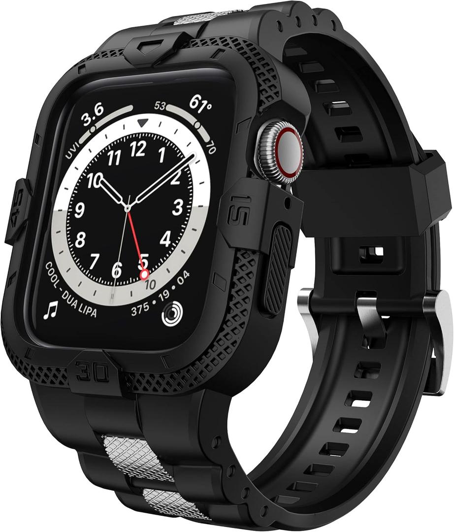 GELISHI Bands Compatible for Apple Watch Band 45mm/44mm/42mm Men Sport Rugged Band with Protective Case for Watch (Black)