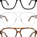 AMOMOMA 3 Pack Oversized Aviator Spring Hinge Reading Glasses for Women Men,Retro Blue Light Computer Reader Frame AM6081 (C1.black+c2.crystal+c3.yellow Tortoise)