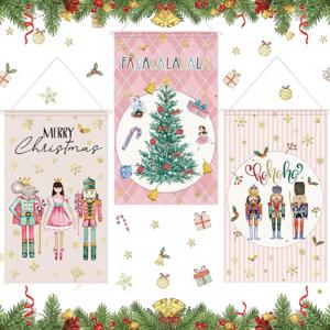 2 x Tegeme 3 Pcs Nutcracker Christmas Door Banner Nutcracker Hanging Flag Decoration Merry Christmas Door Sign Flag 12 x 20 Inch Xmas Home Hanging Banners for Holiday Seasonal Party