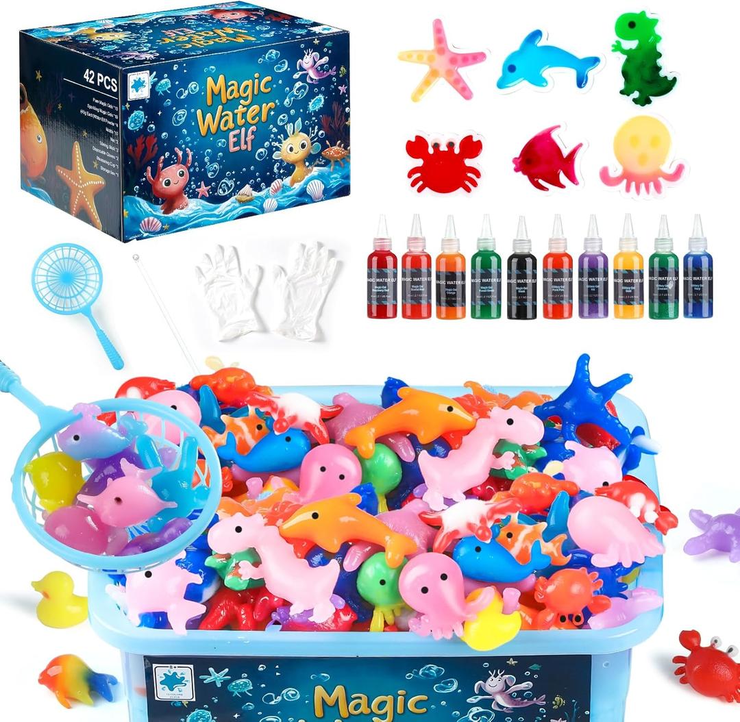 TMOL Magic Water Elf Toy Kit, Aqua Fairy Water Gel Kit for Kids with 10 Magic Gel & 6 Molds,Make Your Own Water Pets & Squishy Toys, Craft Kits for Kids Ages 8 9 10 Years Old (Blue)