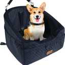 Vivifying Dog Car Seat for Small & Medium Dogs, Detachable & Washable Booster Seat for Pets Up to 30lbs, Travel Bed with Storage Pockets and Safety Belt Black