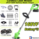 Cordless Weed Wacker with Wheels, 880W Electric Weed Eater with 2 x Batteries, 3-in-1 Battery Powered Grass Trimmer/Brush Cutter with 5 Types Saw Blades