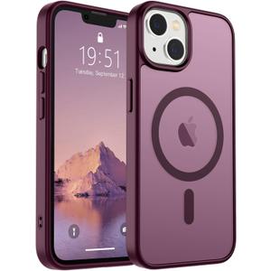 SUPFINE Magnetic for iPhone 15 Plus Case & iPhone 14 Plus Case(Compatible with MagSafe)(Military Grade Drop Protection) Slim Translucent Shockproof Phone Case,Wine Red
