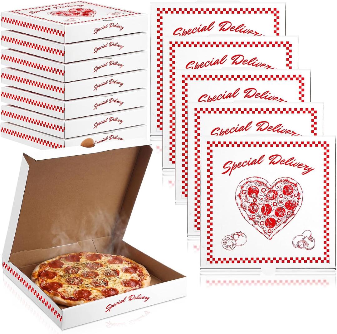 12 Pack Special Delivery Baby Shower Pizza Boxes 12'' x 12'' White Red Empty Bulk Pizza Boxes Corrugated Disposable Takeout Food Container for Italian Pizzas Baby Shower Party Decoration