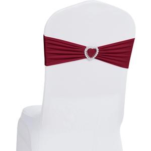 Howhic Pack of 120 Spandex Chair Sashes Bows Stretch Chair Cover Band with Buckle Slider Universal Elastic Chair Ties for Wedding Banquet Party Event Decoration (Burgundy)