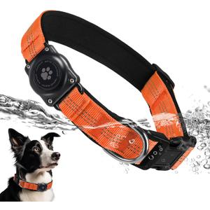 Upgraded AirTag Dog Collar, IP68 Waterproof Air Tag Dog Collar Holder, Reflective, Ultra-Durable, Comfortable Padded, Heavy Duty Dog Collars for Small Medium Large Dogs (L (14.8"-20.3"), Orange)