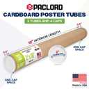 2" x 18" Reinforced Kraft Paper Mailing Tube, Pack of 2 Tubes with 4 Caps Secure USPS Approved Poster Tube Made in USA Cardboard Tube for Shipping and Storing Posters, Prints, Artwork