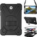 Case for Samsung Galaxy Tab S2 8.0 2015 (SM-T710/T713/T715/T719),Portable Heavy Duty Drop proof Protective Cover Case with 360 Rotating Stand, Handle & Shoulder Strap, Stylus Pen (New Black)