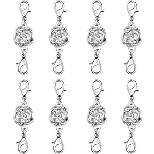 8 Packs Lobster Claw Clasps Rose Shape Necklace Extender, Double End Design Necklace Clasps and Closures, Bracelet Connector Suitable for Jewelry Making, Silver