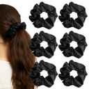 6 Pack Large Silk Satin Scrunchies, Extra Large Scrunchies Big Glossy Scrunchie Oversized Scrunchy Elastic Hair Ties Jumbo Cute Scrunchy for Thick Curly Hair(Black)