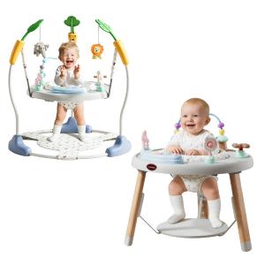 CuddoBaby Baby Jumper 4-Stage Convertible| Montessori -Inspired 8 Interactive Toys| Tummy Time Playmat, Bouncer, Exersaucer, Toddler Table| Music & Lights | 3-6, 6-12, 12-18, 12-24 Months - Gray