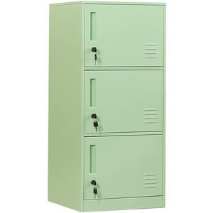 3 Door Metal Vertical Storage Locker for Kids Bedroom, Children Room, School, Office, Home,Stackable Steel Storage Cabinet for Toys, Sports Equipment,Anti-Tilting Device. (3D, Green)