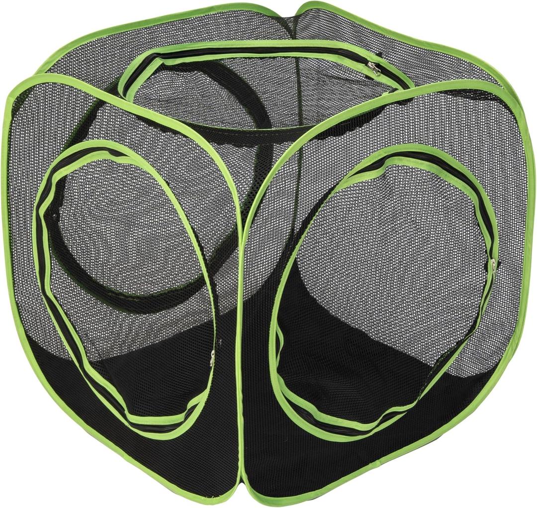 Kitty City Large Outdoor Cat Play Cube, Mesh Pop-Up Cat Enclosure for Indoor & Outdoor Use, Expandable Modular Cat Playpen with Zippered Access - Green