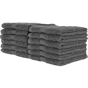 QUBA LINEN 100% Cotton Washcloth Set Soft, Absorbent Face Towels for Bathroom & Gym Use Durable, Reusable & Machine Washable Wash Cloths - Gray Color, 12x12 Inches, Pack of 12