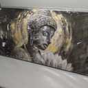 MLART99 Buddha Canvas Wall Decor White Lotus Painting Wall Art Gold and Grey Picture Prints Zen Art for Dining Room Modern Artwork 24x48 Inch