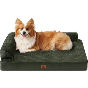 EHEYCIGA Large Dog Bed Memory Foam for Crate, Orthopedic Dog Bed Large Size Dogs with Washable Removable Cover, Waterproof Pet Sofa Couch with Nonskid Bottom, 35x22x6, Dark Green