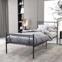 Twin Size Bed Frame with Headboard and Footboard Metal Platform Bed for Kids Adults No Box Spring Support Needed Easy to Put Together Black
