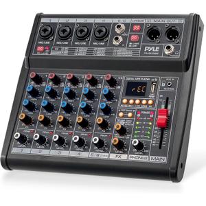 Pyle Professional Bluetooth DJ Audio Mixer - 6-Channel DJ Controller Sound Mixer w/DSP 16 Preset Effects, USB Interface, 4 XLR Mic/Line Input, AUX, FX Processor MP3 Player, Headphone Jack - PMX466