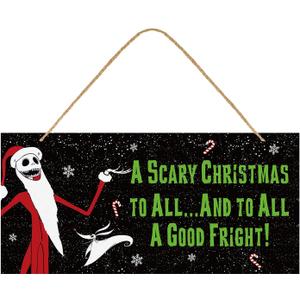 Nightmare Christmas Decorations, Funny Holiday Wood Door Hanging Sign, Scary Xmas Welcome Sign Front Door Decor Party Supplies Tree Ornament, Nightmare Christmas Merch Gifts for Women Men