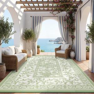 Garvee Outdoor Rug 10x20 Sage Green Waterproof Reversible Plastic Straw