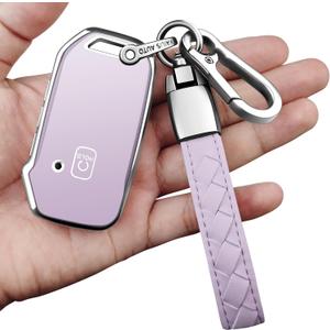 Sindeda for Kia Key Fob Cover,with Leather Keychain Protector Compatible with Cerato Ceed Forte NIRO Sorento Seltos Sportage Soul Telluride Remote/Smart Key,Key Fob Shell (Purple)