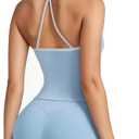 SUUKSESS Women 2 Piece Workout Sets High Waisted Tummy Control Biker Shorts Halter Padded Tank Tops