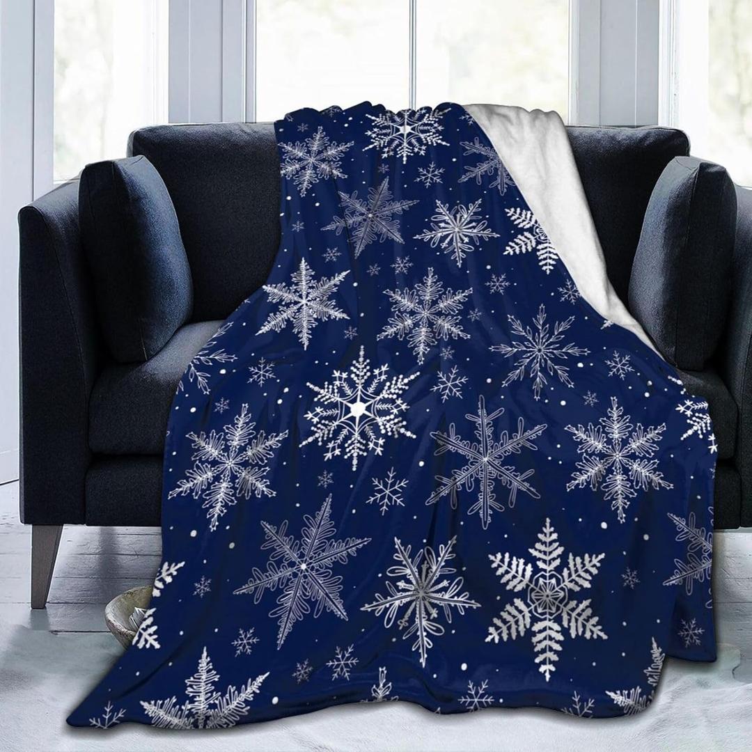 Winter Snowflakes Blue Fleece Blanket Lightweight Ultra-Soft Christmas Throw Blanket for Sofa Couch Bed Camping Travel - Super Soft Cozy Microfiber Blanket 50"X40"