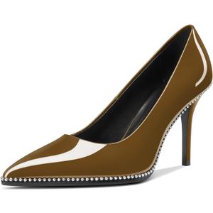 Mallyteeds Stiletto High Heels Pumps for Women 3.6 Inch Closed Toe Slip-on Beaded Pumps Party Wedding Dress Shoes Bride