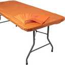 Fitted Plastic Tablecloths Orange 40x72 Bulk 6 Pc