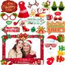 Christmas Photo Booth Props Kit, 24Pcs Fun Photo Props & Selfie Frame for Christmas Photos Decoration, Funny Santa & Gingerbread Photo Props for Xmas Holiday Party Decoration