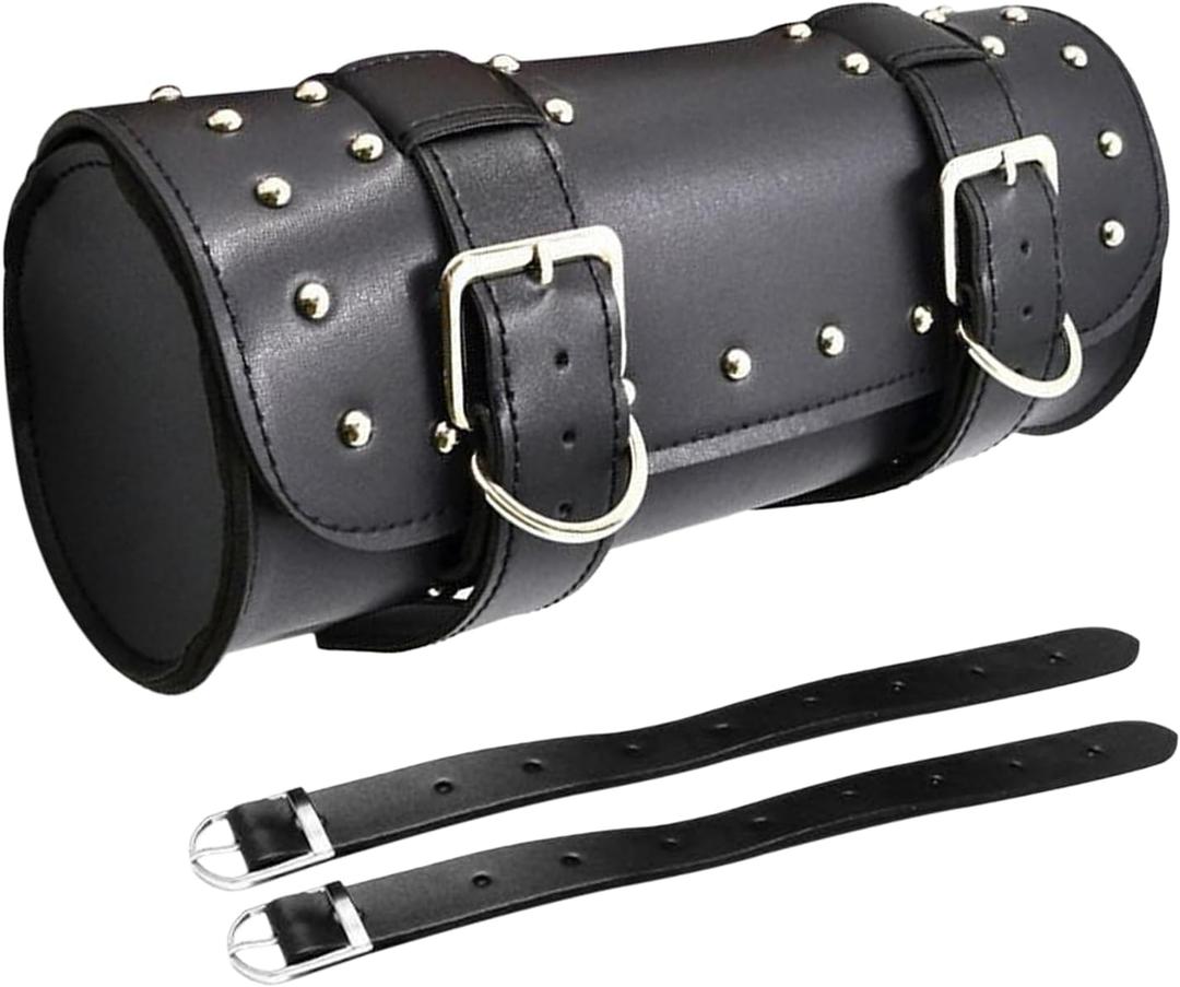 Shkalacar Motorcycle Bag, PU Leather Universal Saddlebag, Front Fork Handlebar Sissybar Storage Pouch, Compatible with Honda Kawasaki Suzuki Yamaha (Black)