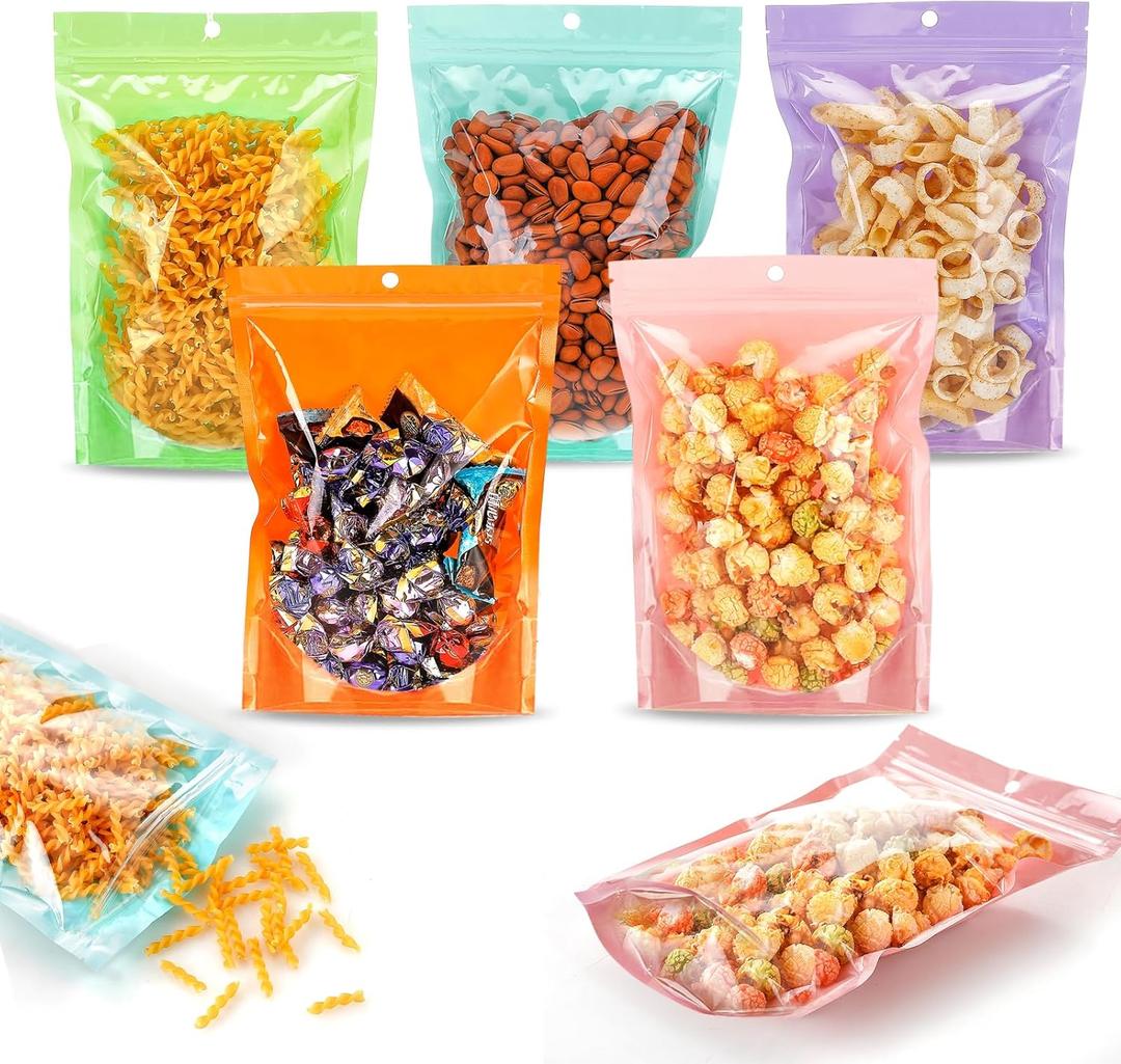 100 Pack Mylar Bags for Food Storage with Window,7x10 Inch Resealable Valentine Treat Bags for Small Susiness,Smell Proof Zipper Bag Various Sizes,Stand Up Pouches for Coffee,Snack (Orange)