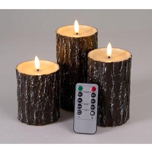 Comenzar Flameless Candles Battery Operated Candles Pine Bark Effect Real Candle Flickering 3D Wick Electric Home Decor Festival LED Candle with Timer 3Pack (Dark Brown)